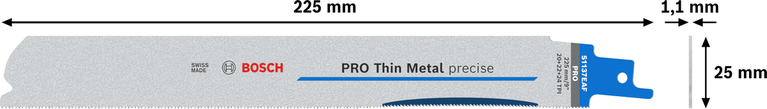 Lâmina precisa Bosch PRO Thin Metal S1137EAF para cortes finos de metais.